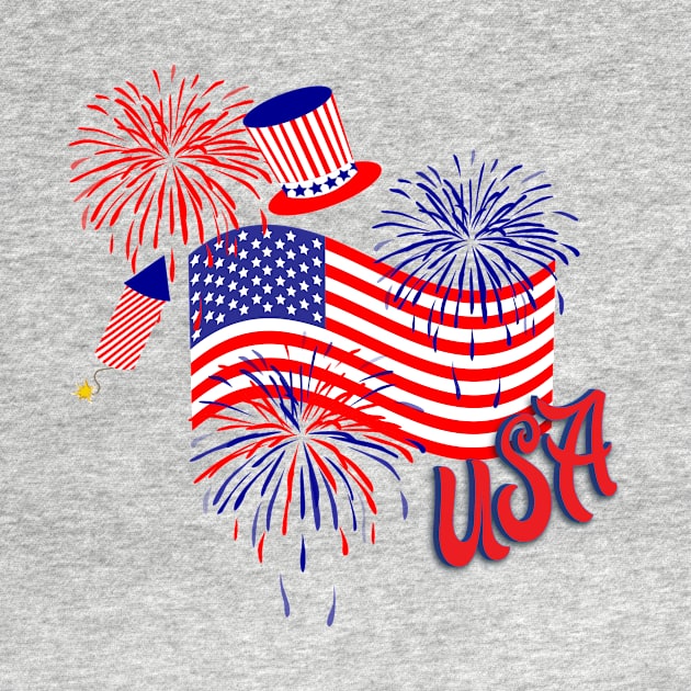 USA Waving Flag Fireworks Patriotic Collage by ExpressYourSoulTees